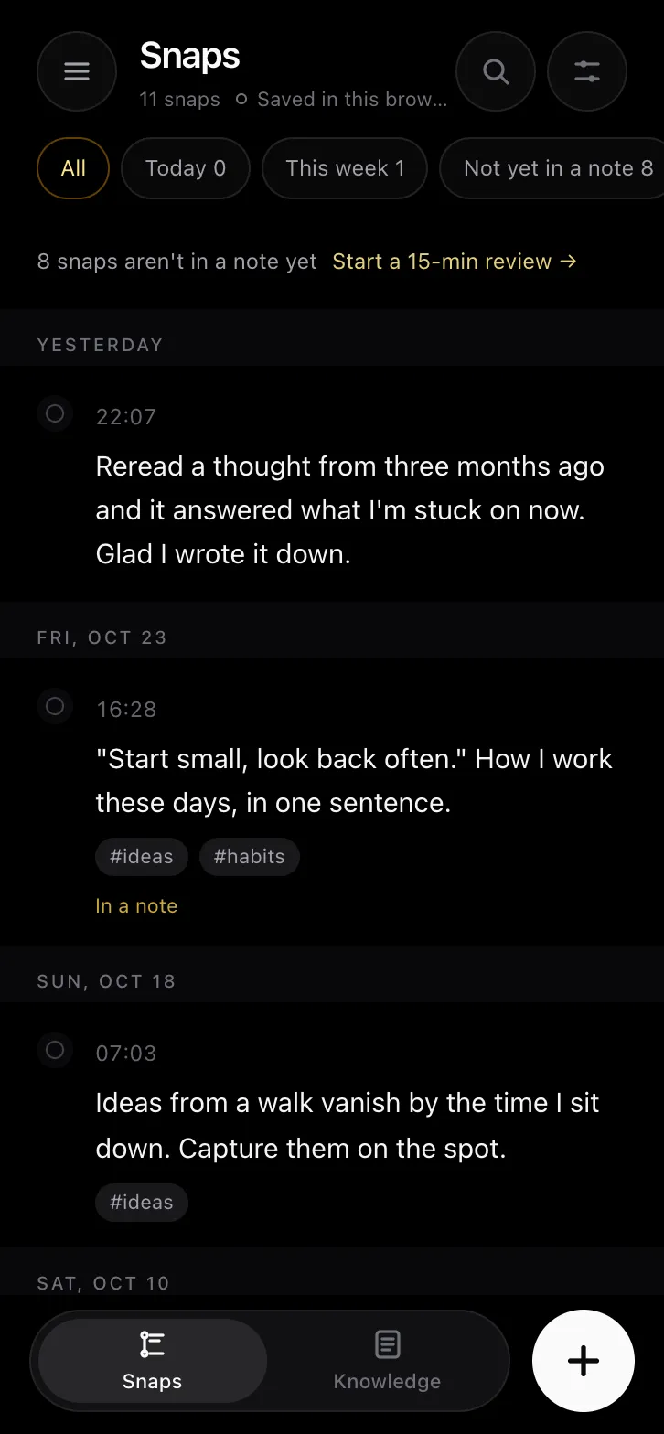 The snap timeline on a phone